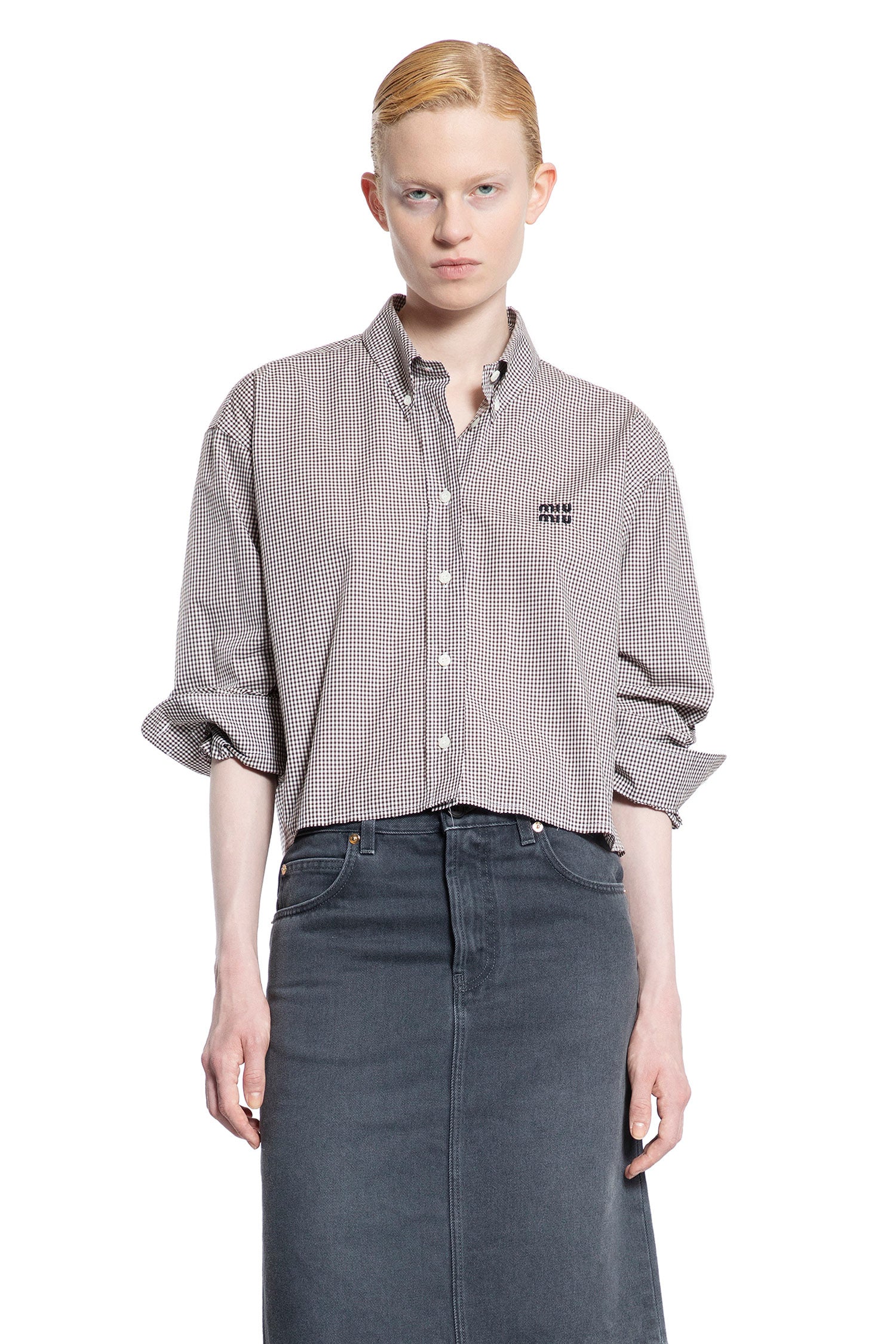 MIU MIU WOMAN BROWN SHIRTS