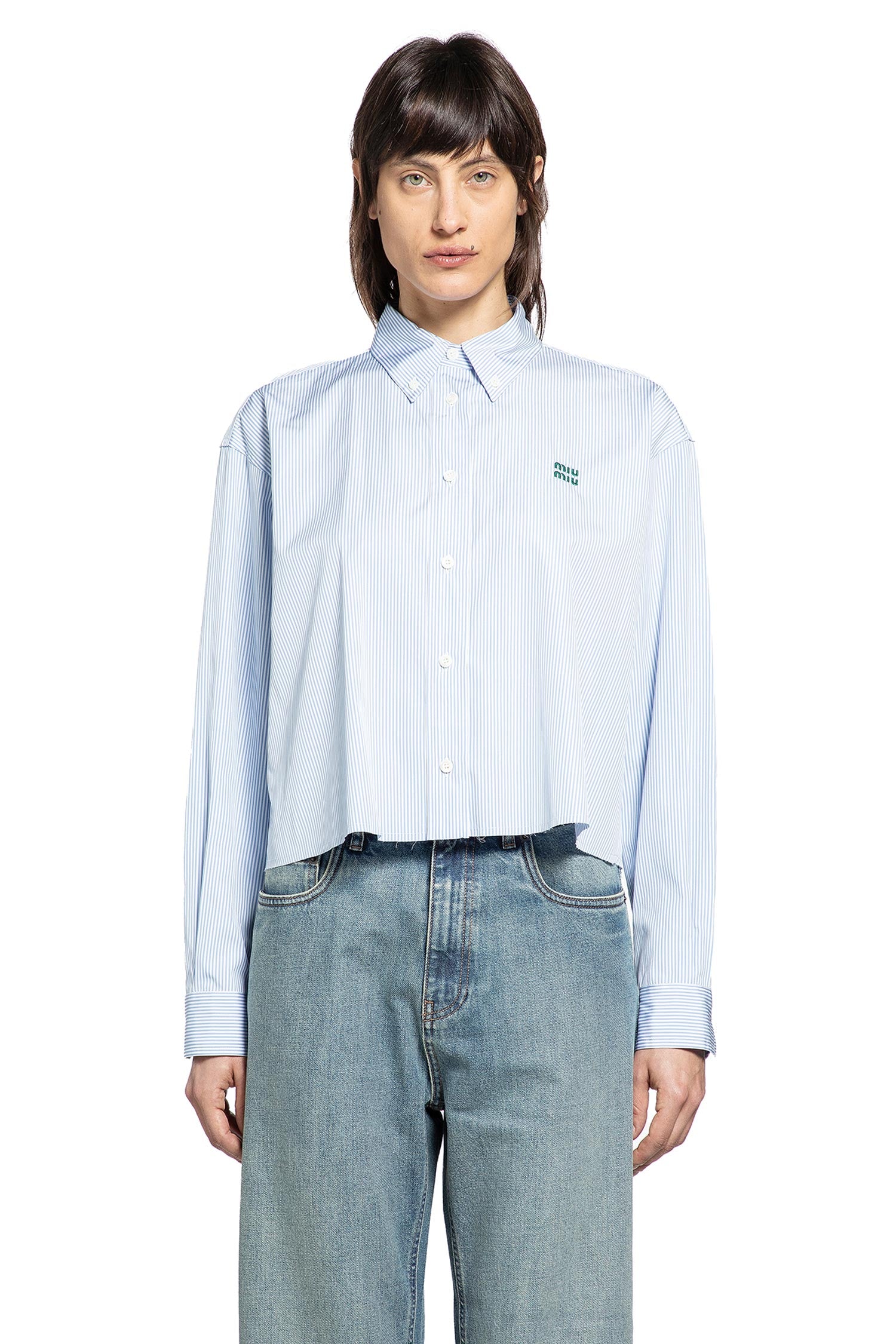 Pinstriped Cotton Cropped Shirt