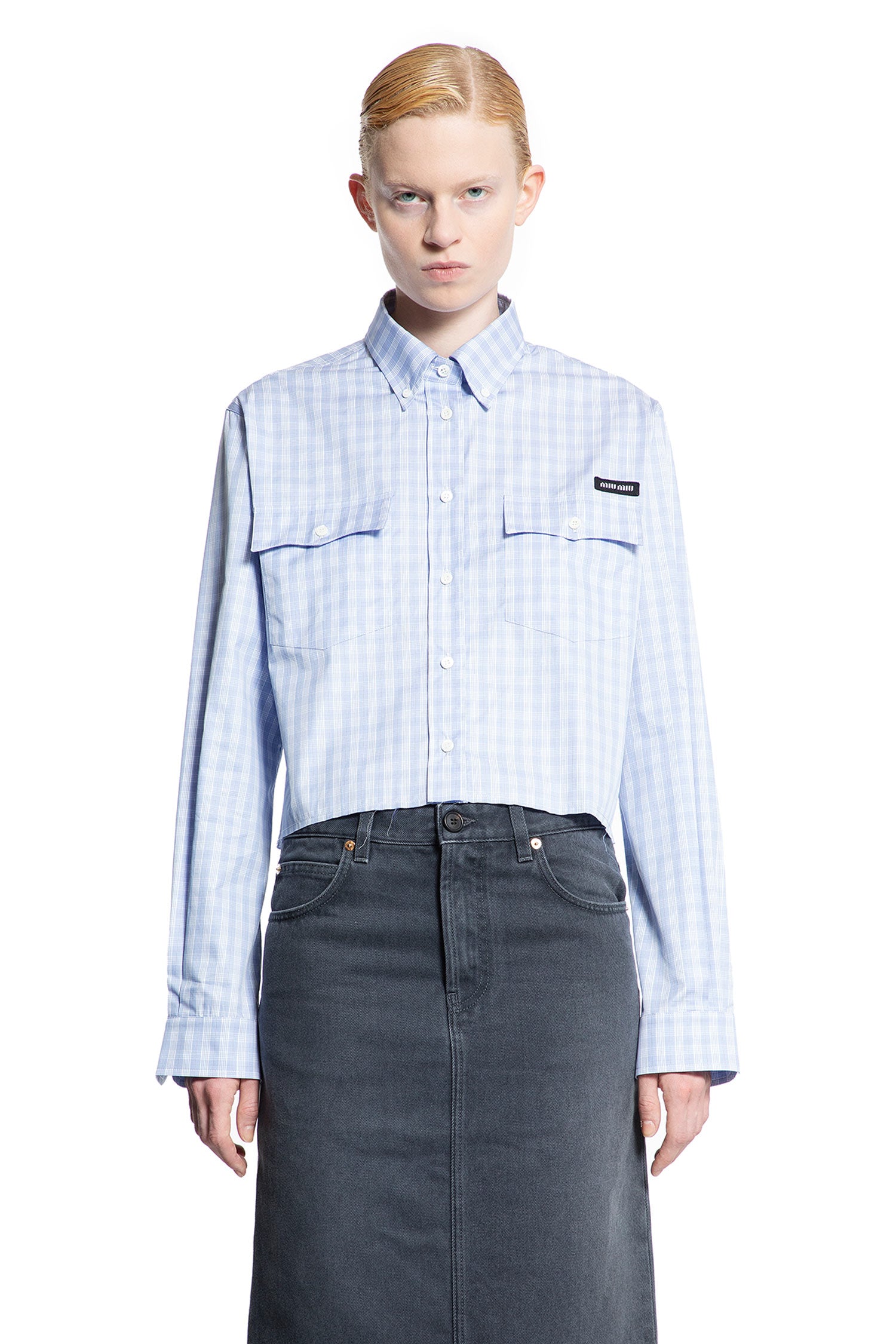 MIU MIU WOMAN BLUE SHIRTS