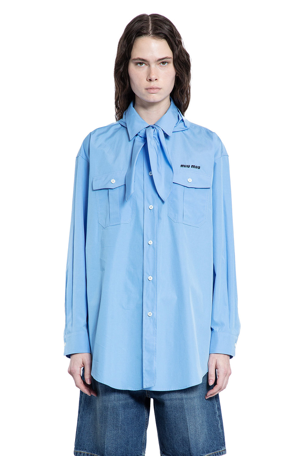 MIU MIU WOMAN BLUE SHIRTS