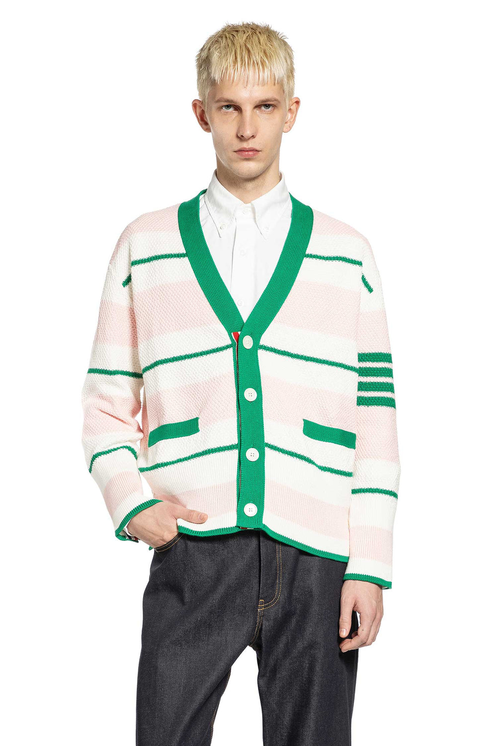 THOM BROWNE Striped Cardigan man