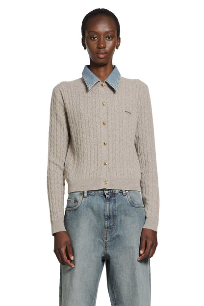 Cable-Knit and Denim Cardigan