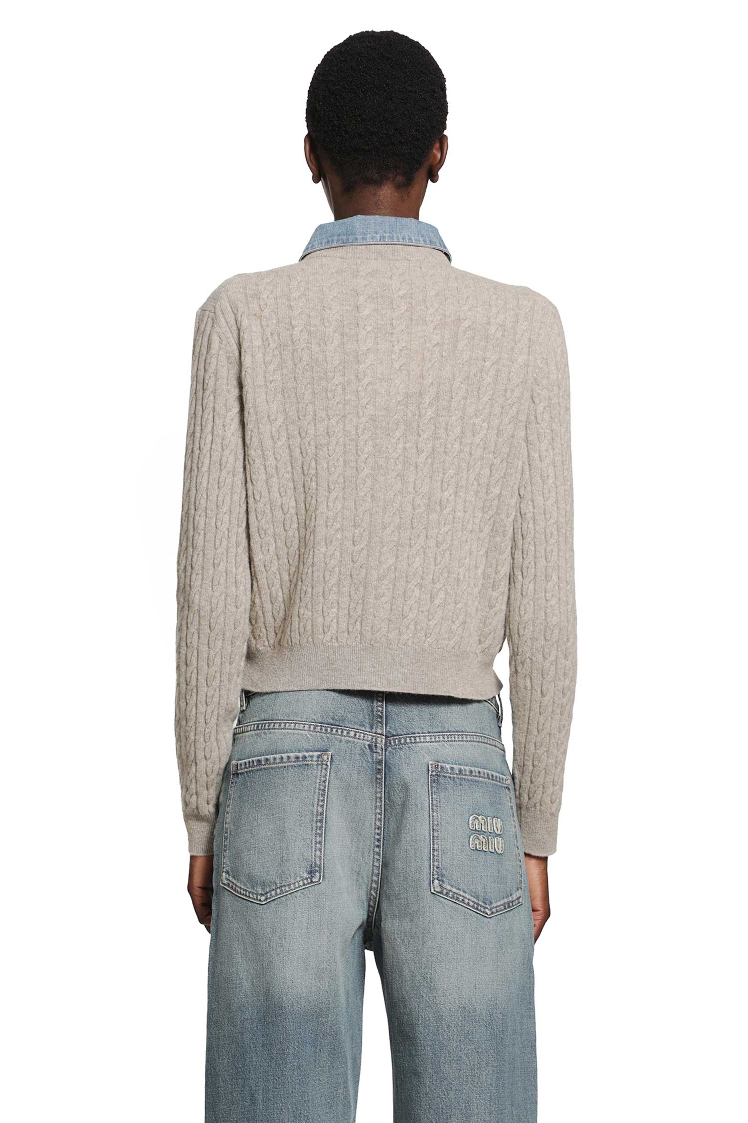 MIU MIU Cable-Knit and Denim Cardigan woman