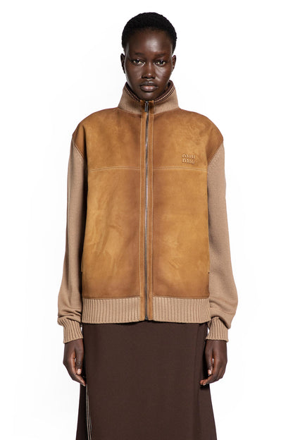 Wool and Leather Zip-Up Sweater