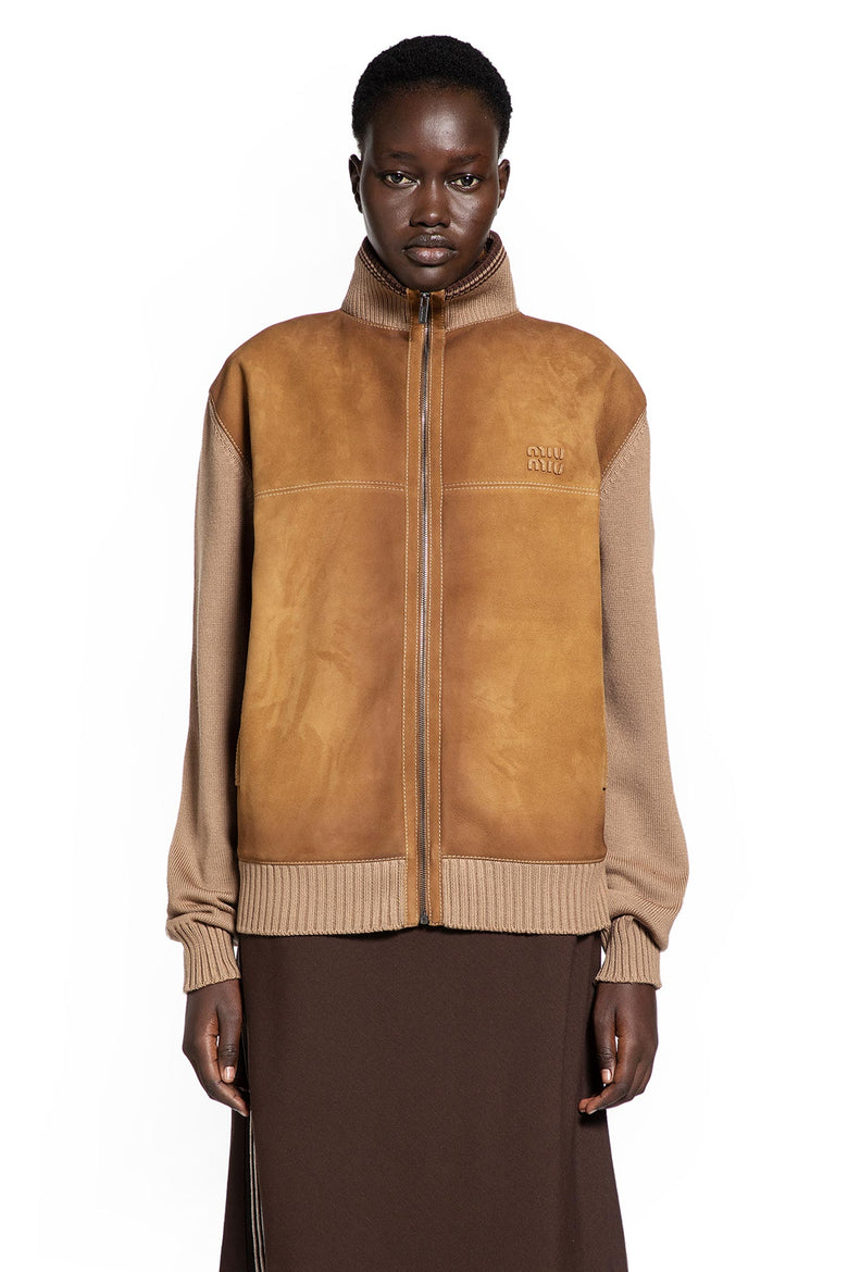 Wool and Leather Zip-Up Sweater