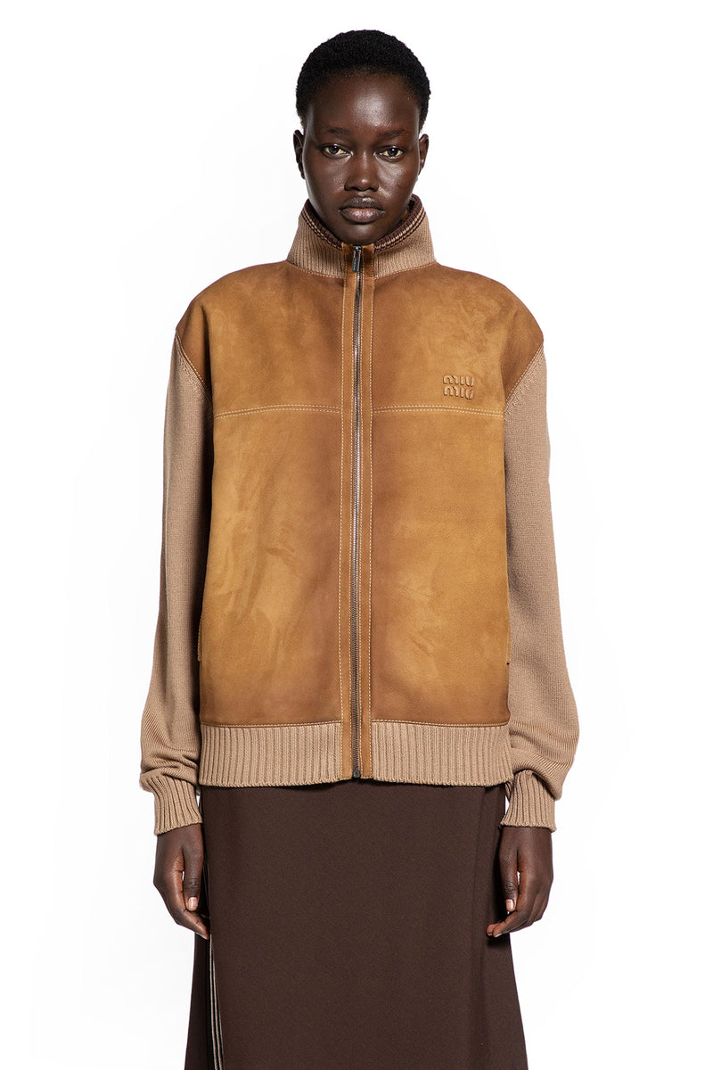 Wool and Leather Zip-Up Sweater