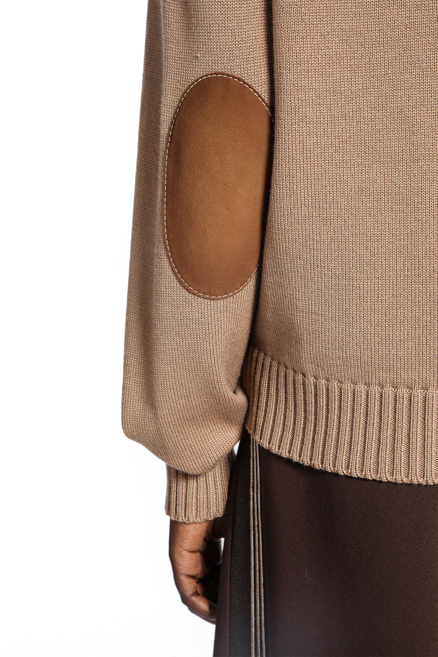 Wool and Leather Zip-Up Sweater