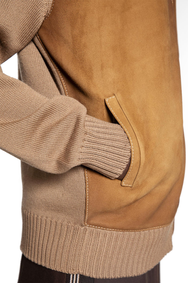 Wool and Leather Zip-Up Sweater
