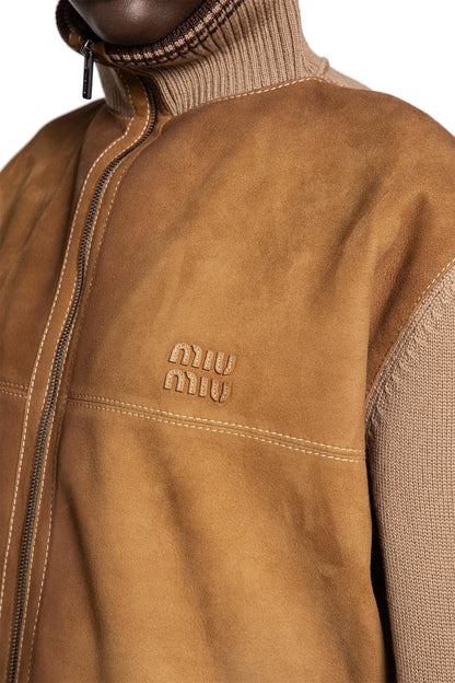 Wool and Leather Zip-Up Sweater