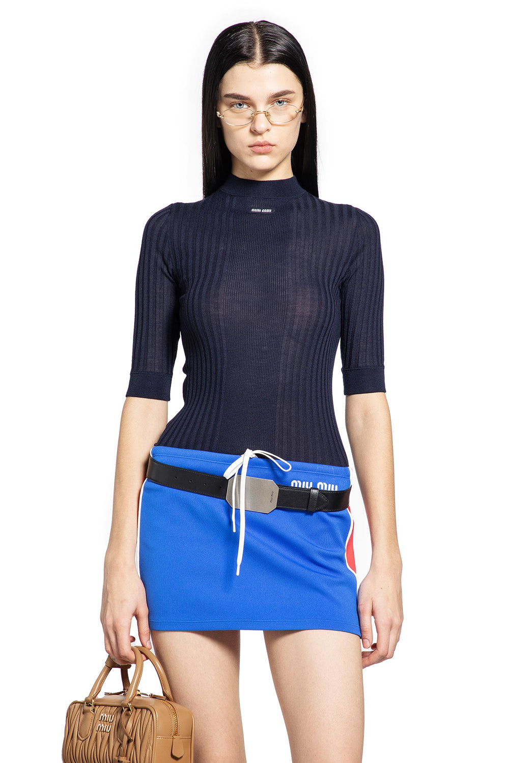 MIU MIU Ribbed-Knit Wool Top woman