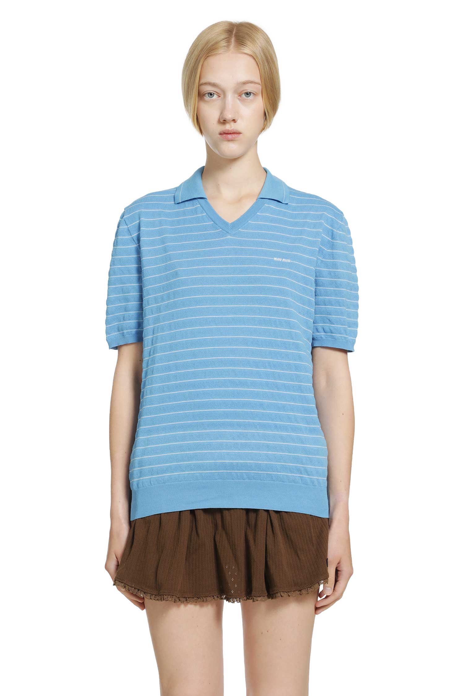 MIU MIU Striped Cotton Knit Polo woman