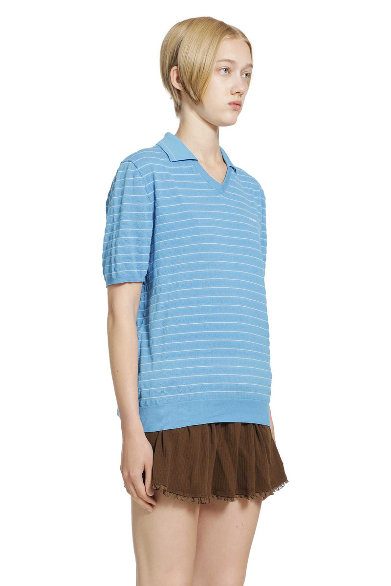MIU MIU Striped Cotton Knit Polo woman