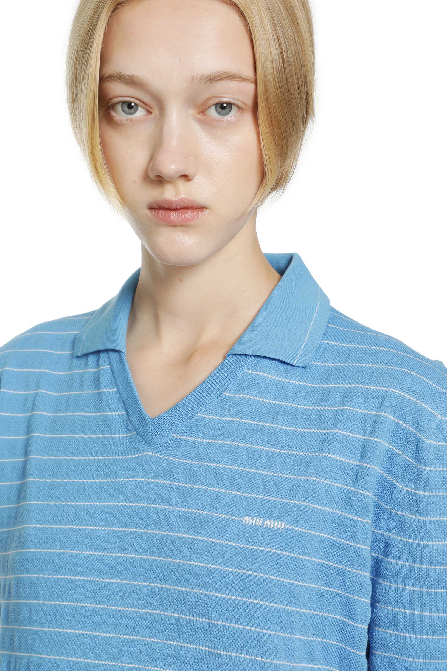 MIU MIU Striped Cotton Knit Polo woman