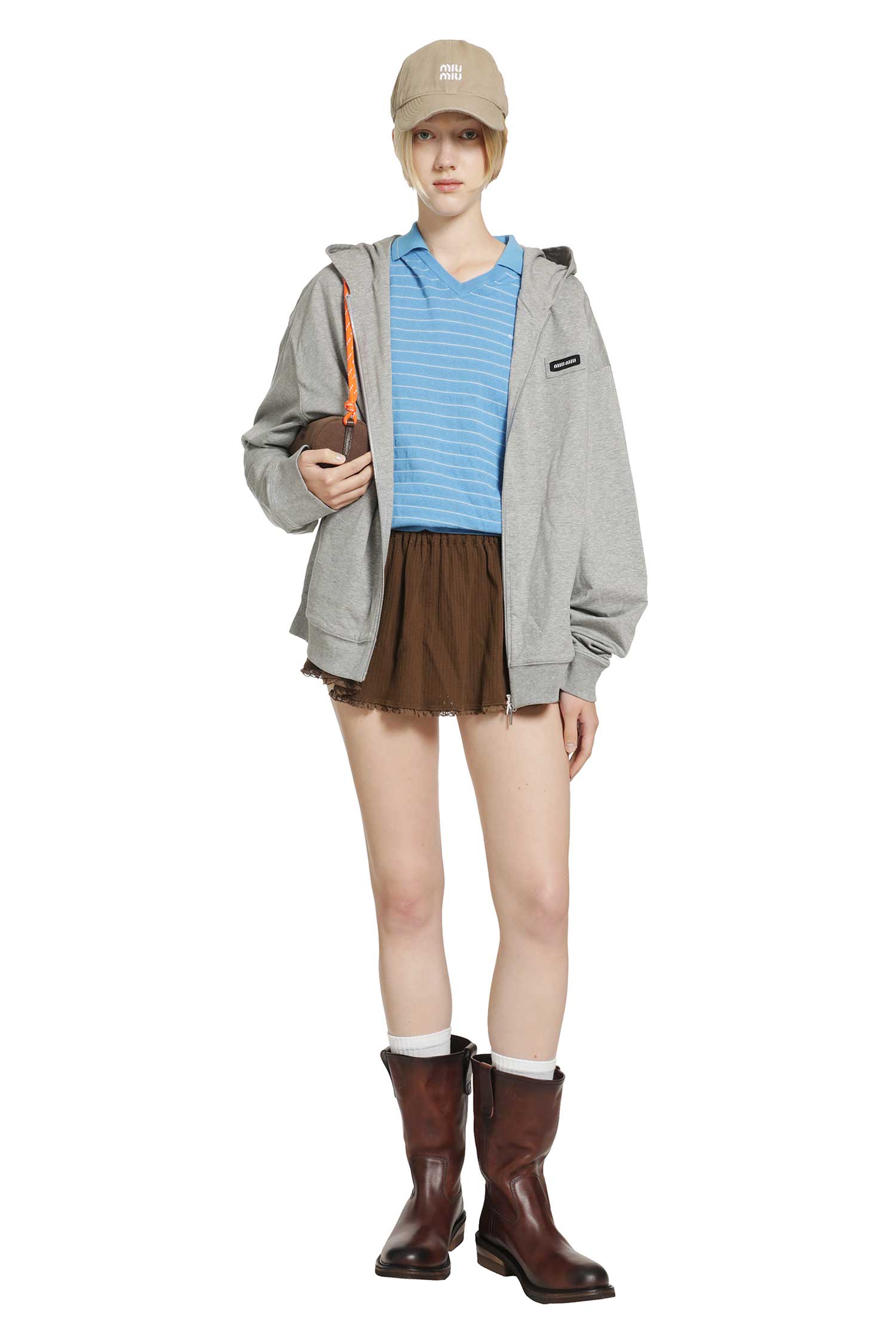 MIU MIU Striped Cotton Knit Polo woman