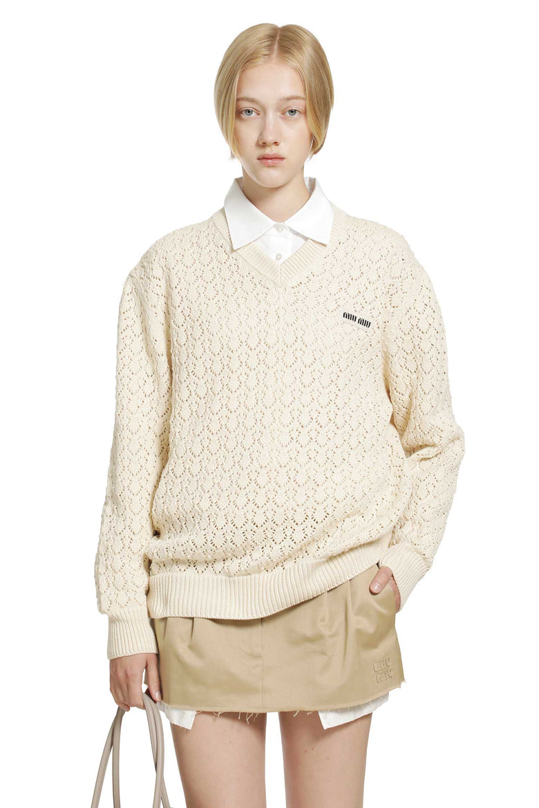 MIU MIU Cotton V-neck Sweater woman