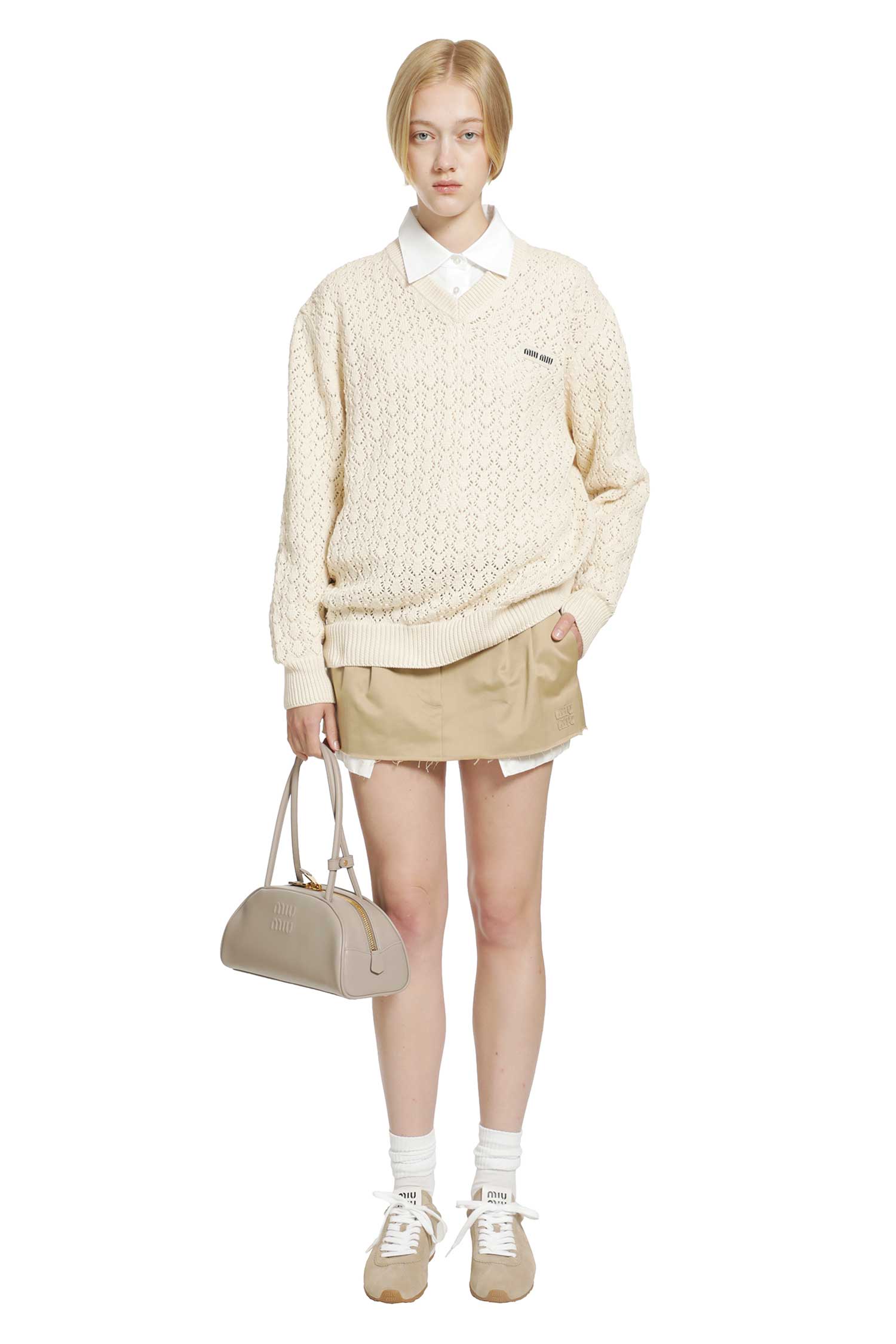 MIU MIU Cotton V-neck Sweater woman