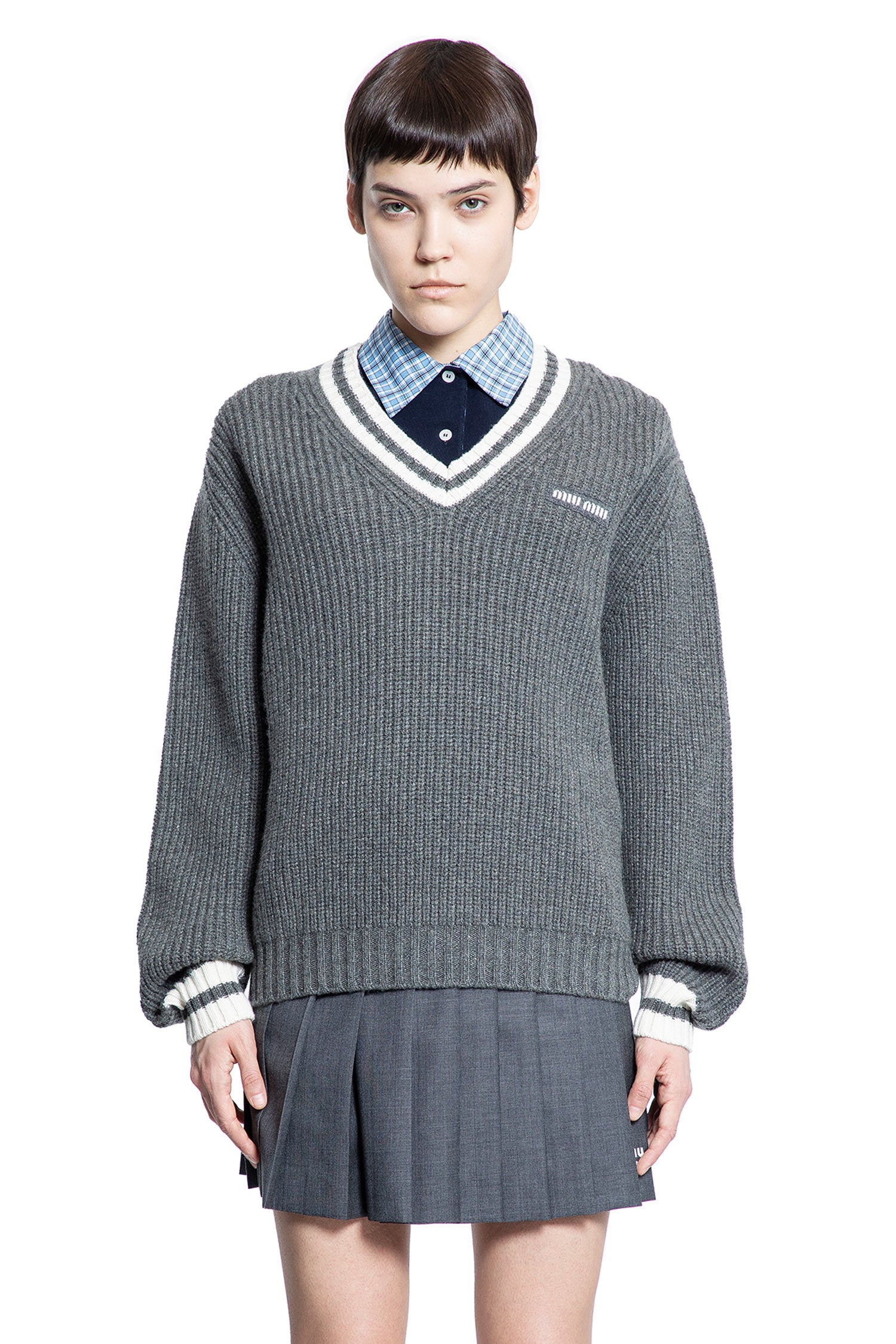 MIU MIU WOMAN GREY KNITWEAR