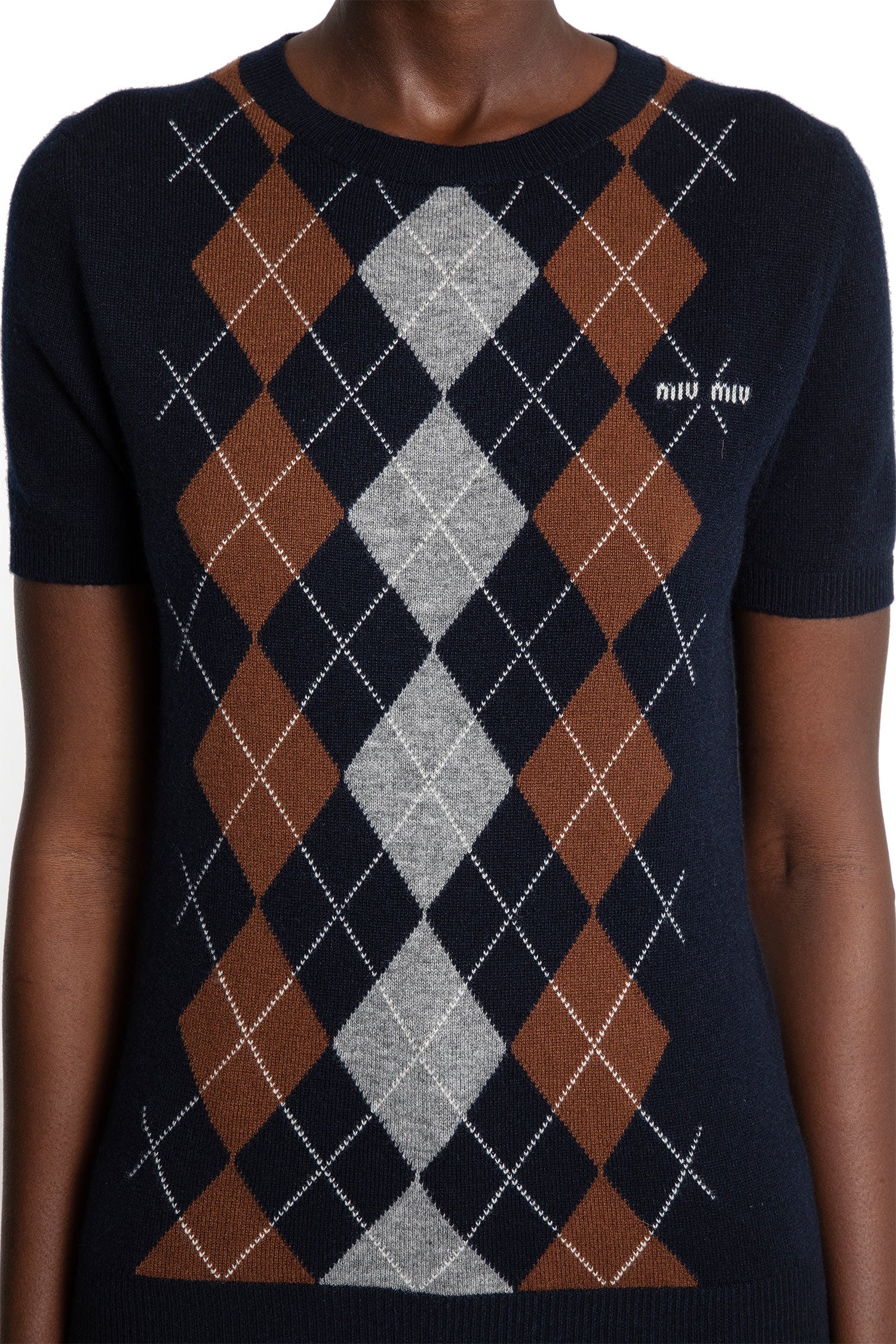 Cashmere Argyle Short Sleeve Sweater