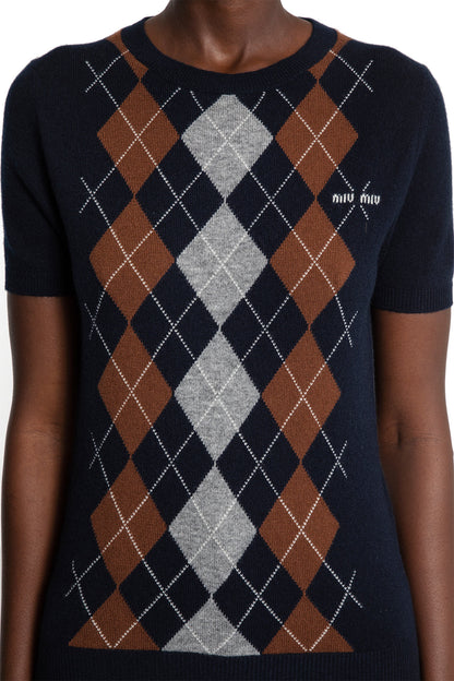 Cashmere Argyle Short Sleeve Sweater