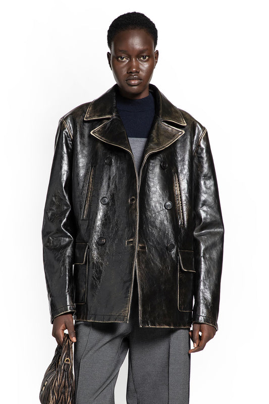 Double-breasted Leather Caban Jacket