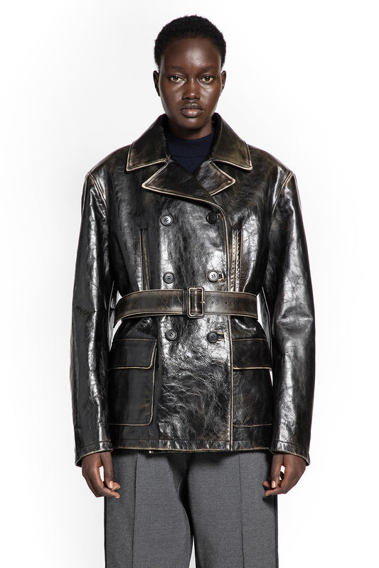 Double-breasted Leather Caban Jacket