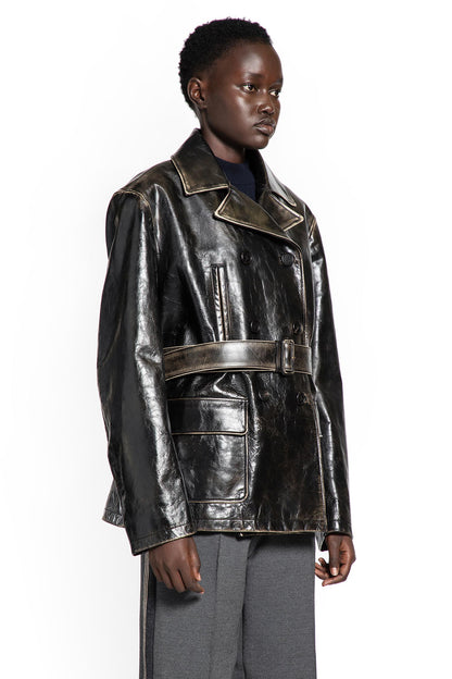 Double-breasted Leather Caban Jacket
