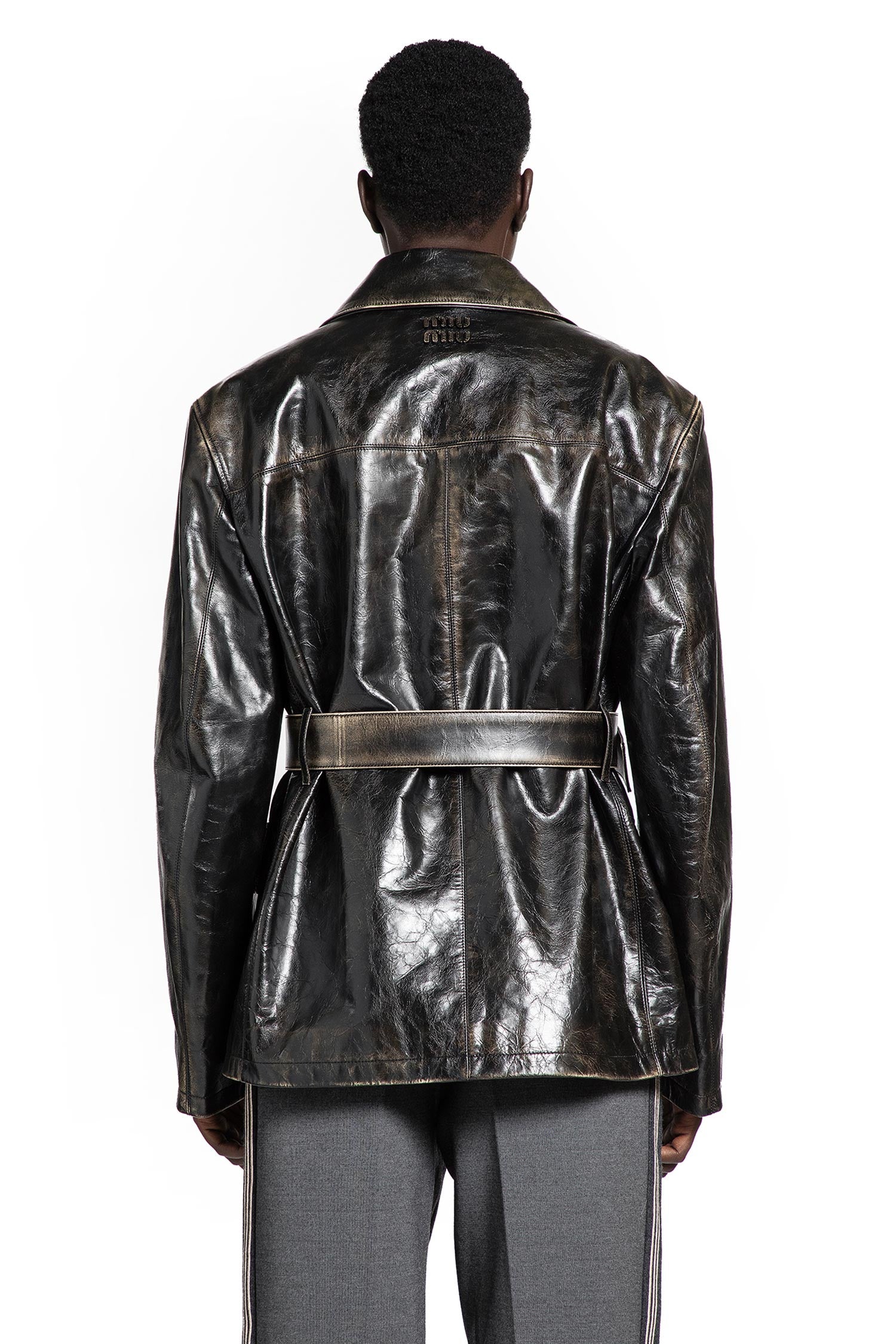 Double-breasted Leather Caban Jacket