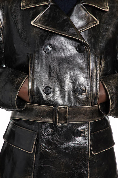 Double-breasted Leather Caban Jacket
