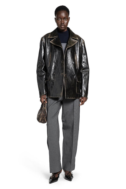 Double-breasted Leather Caban Jacket