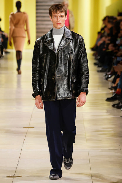 Double-breasted Leather Caban Jacket