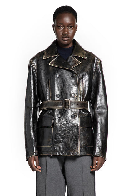 Double-breasted Leather Caban Jacket