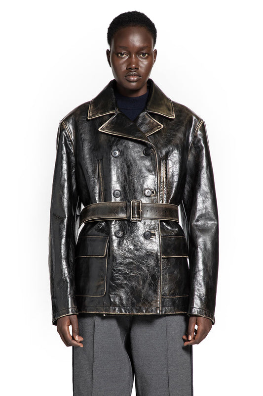 Double-breasted Leather Caban Jacket