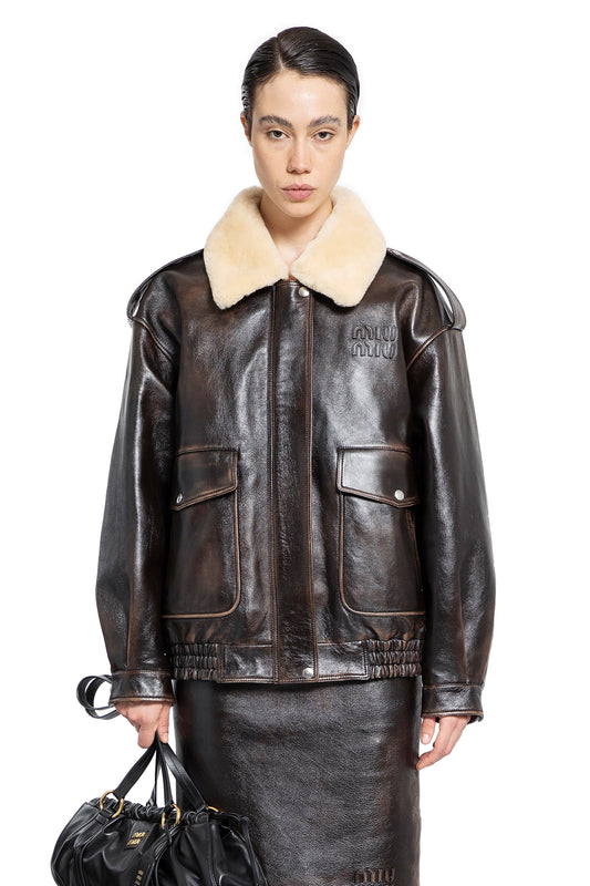 MIU MIU WOMAN BROWN JACKETS