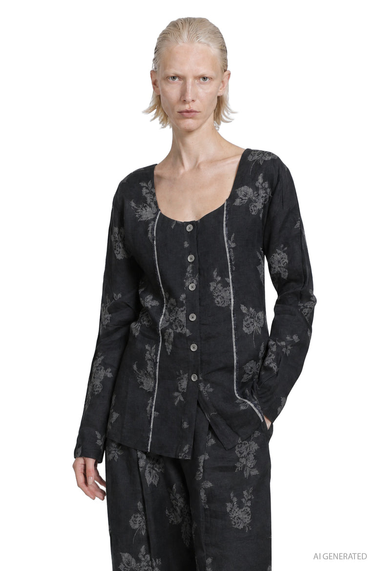 MACRO'SENSES Floral Jacquard Linen Top woman