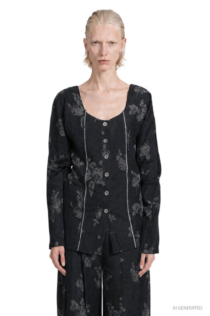 Floral Jacquard Linen Top