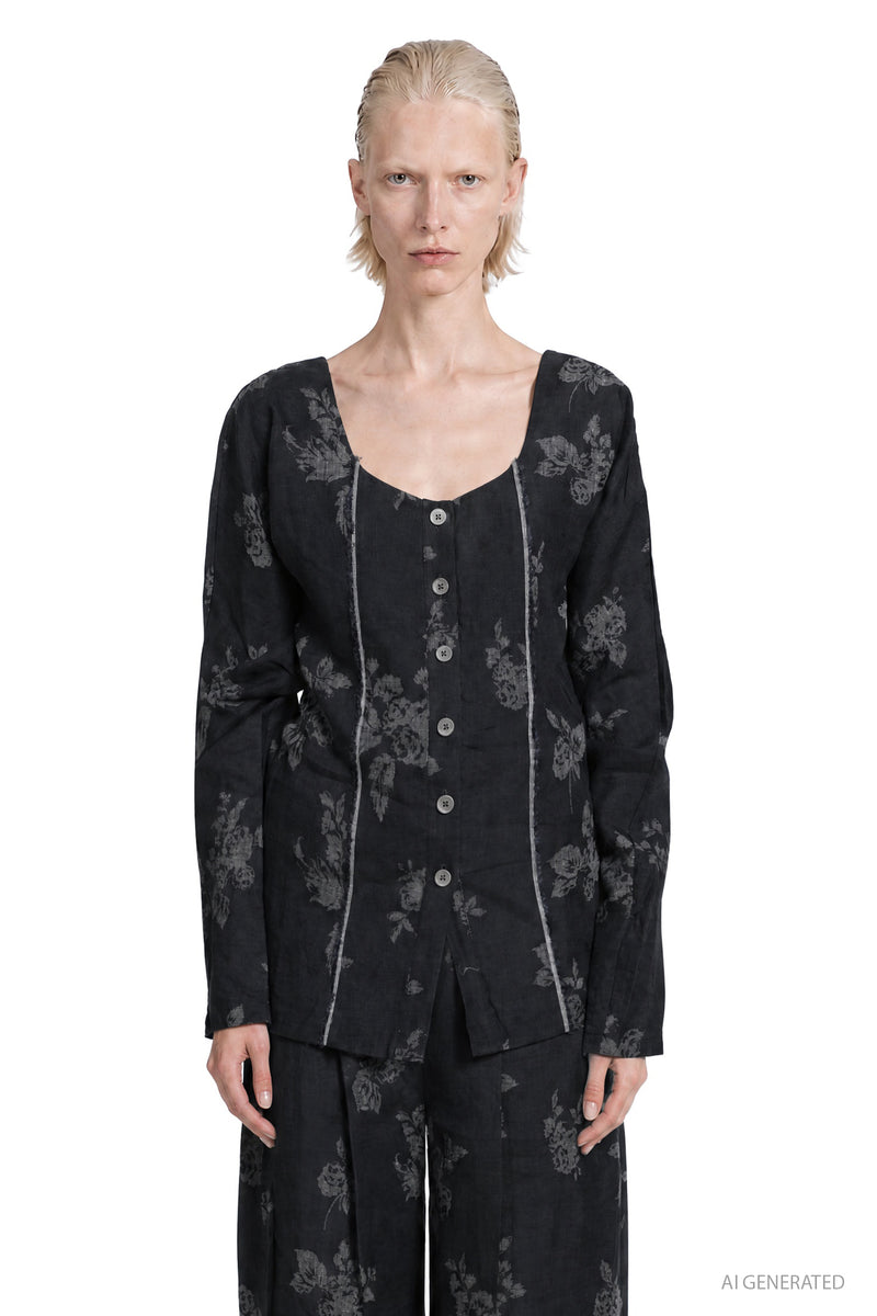 MACRO'SENSES Floral Jacquard Linen Top woman