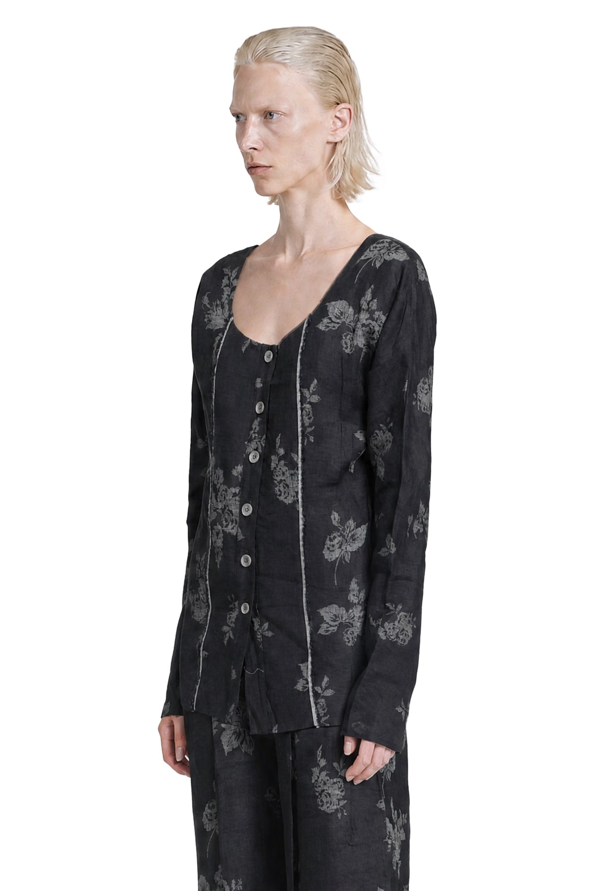 MACRO'SENSES Floral Jacquard Linen Top woman
