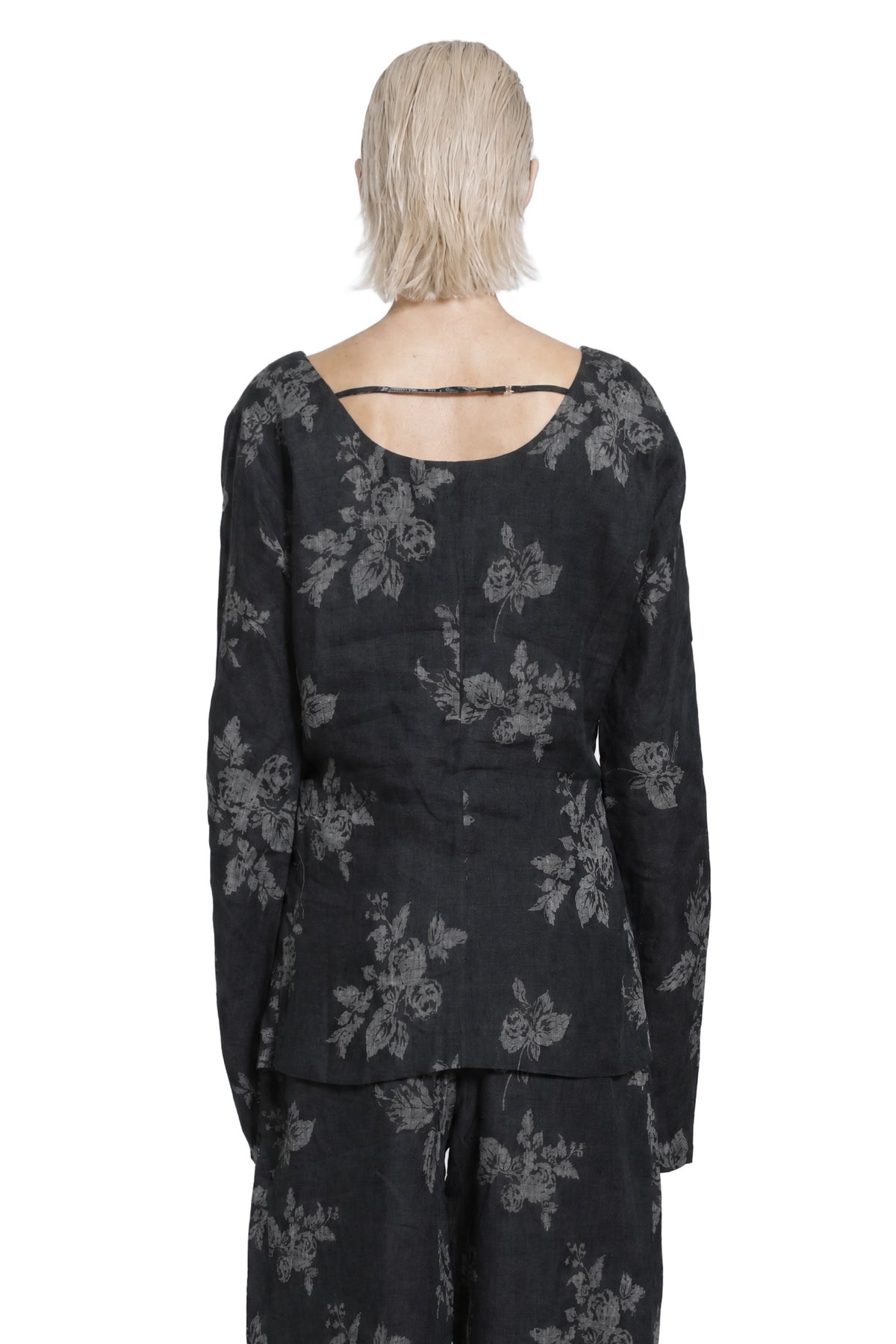 MACRO'SENSES Floral Jacquard Linen Top woman