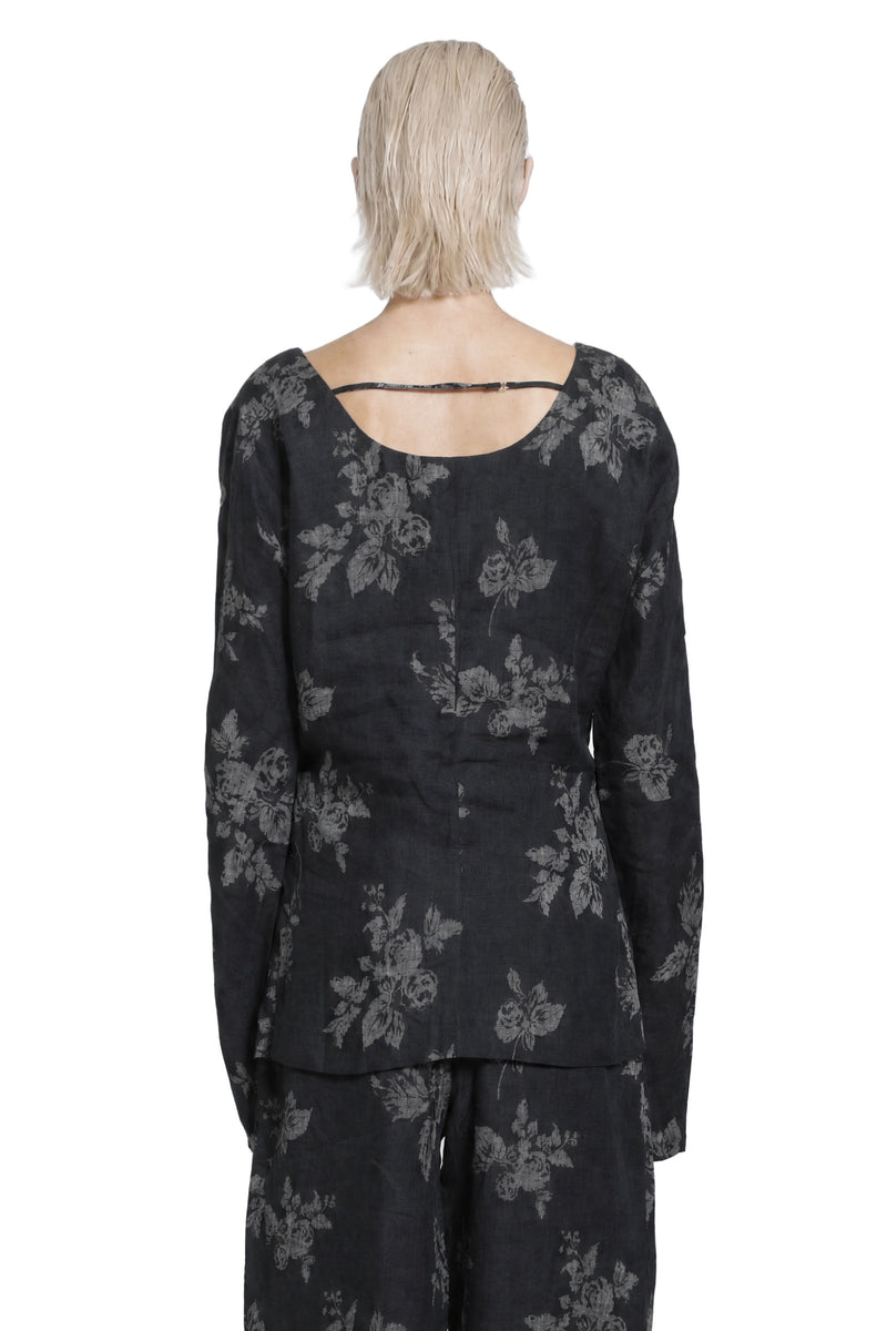 MACRO'SENSES Floral Jacquard Linen Top woman