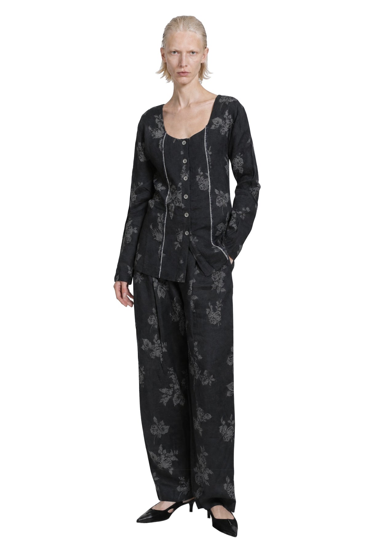 MACRO'SENSES Floral Jacquard Linen Top woman