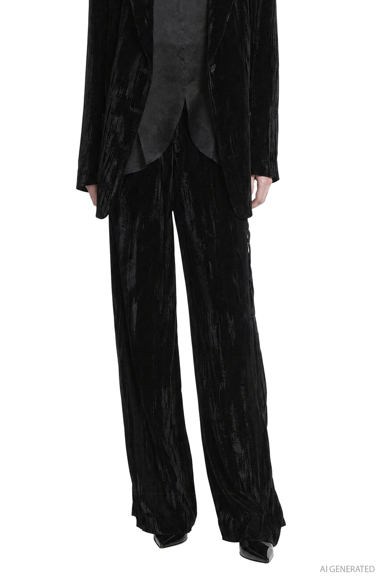 MACRO'SENSES Striped Velvet Straight Leg Trousers woman