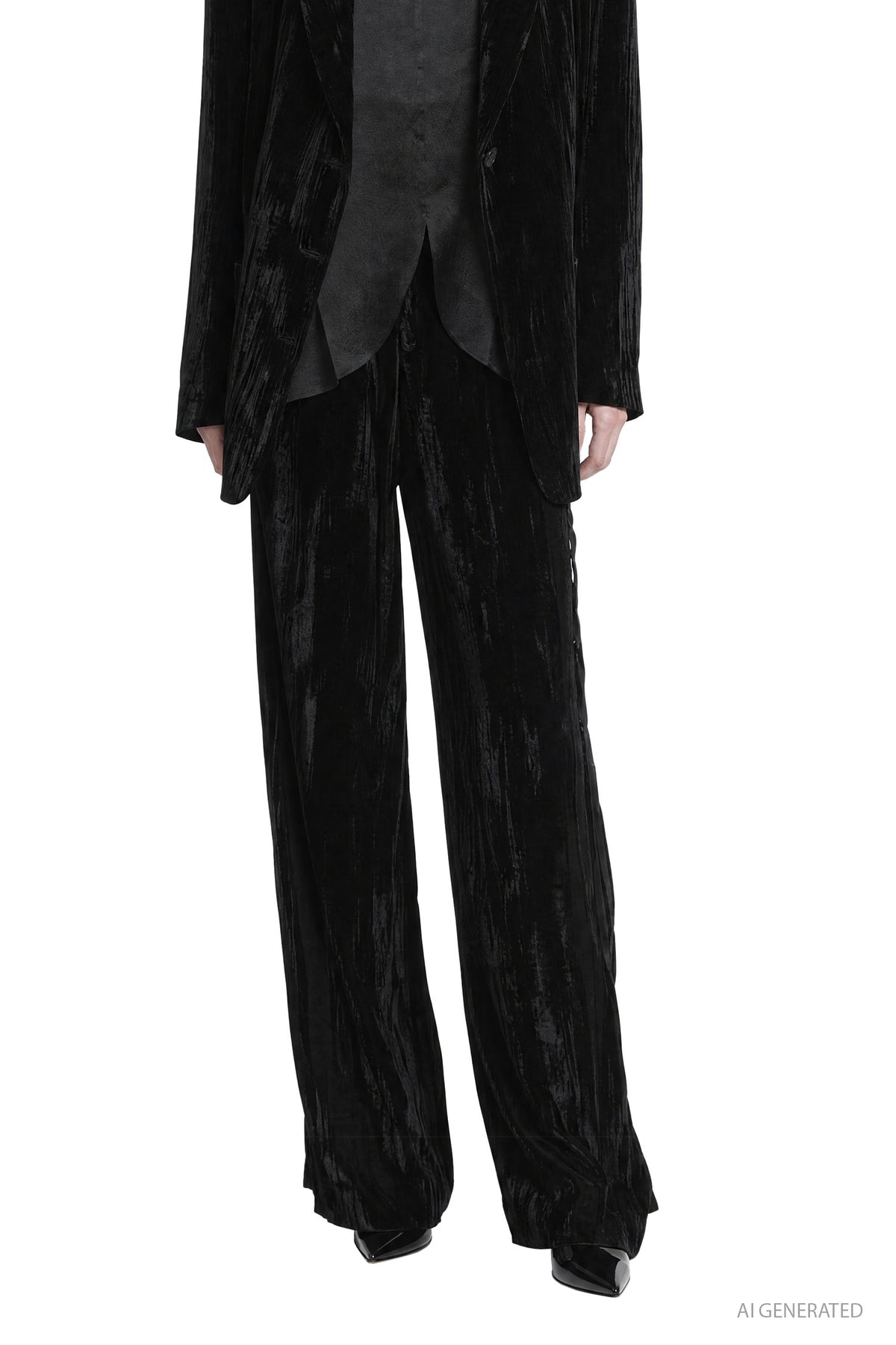 Striped Velvet Straight Leg Trousers