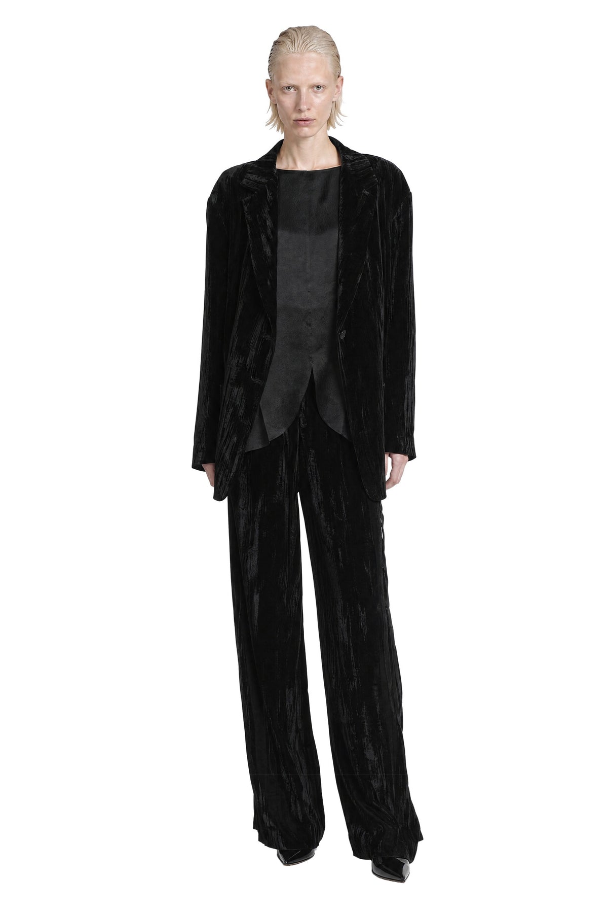 Striped Velvet Straight Leg Trousers