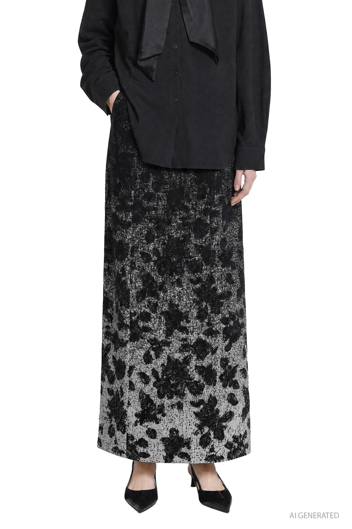 Wool Blend Jacquard Long Skirt