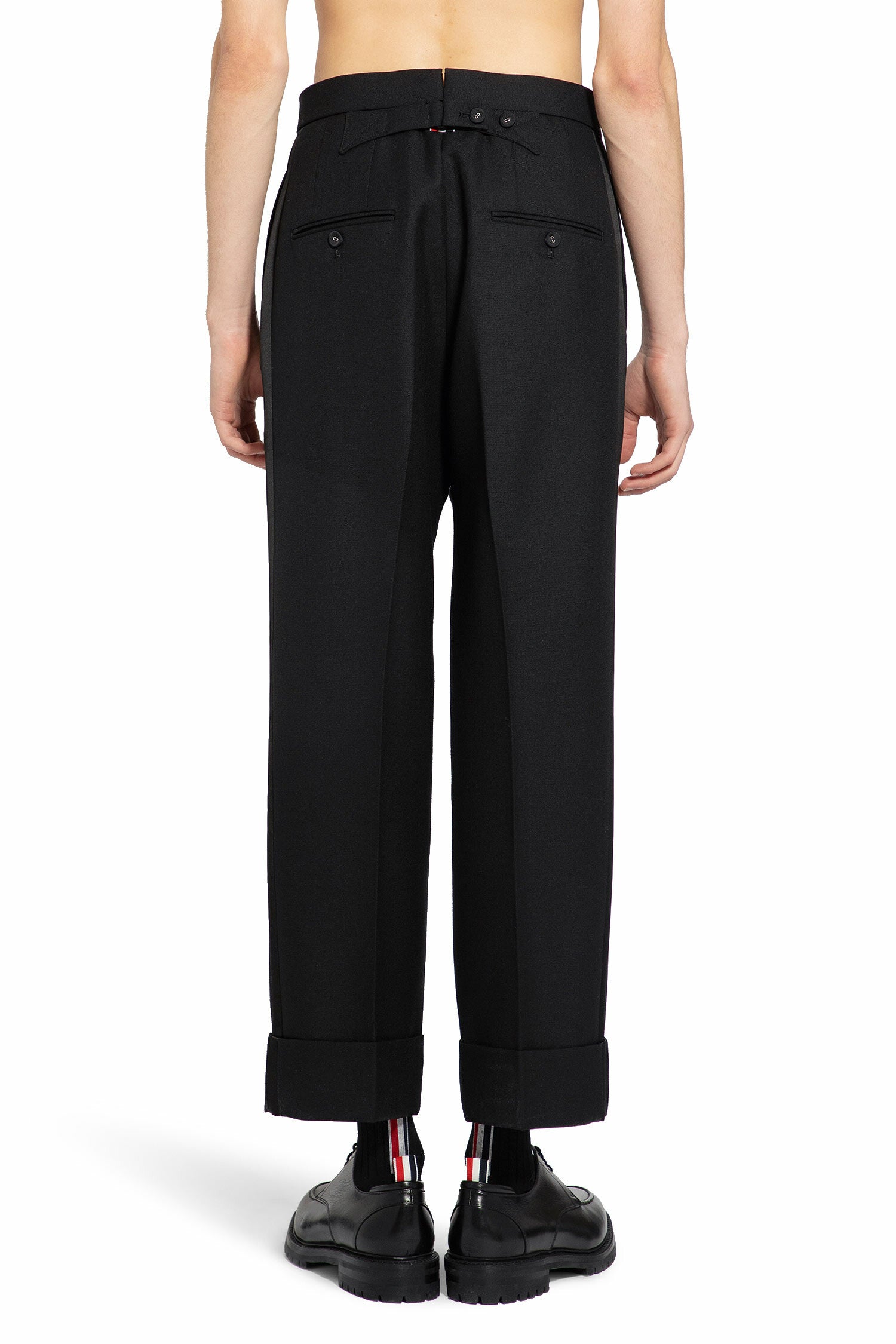 THOM BROWNE MAN BLACK TROUSERS