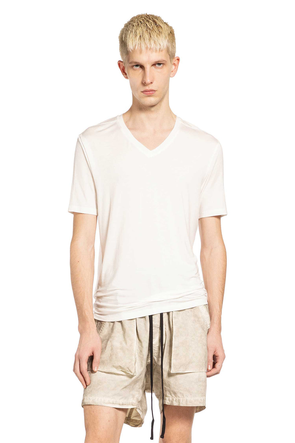 THOM KROM Stretch Modal Silk V-Neck T-Shirt man