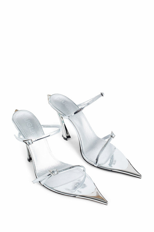 MUGLER WOMAN SILVER MULES