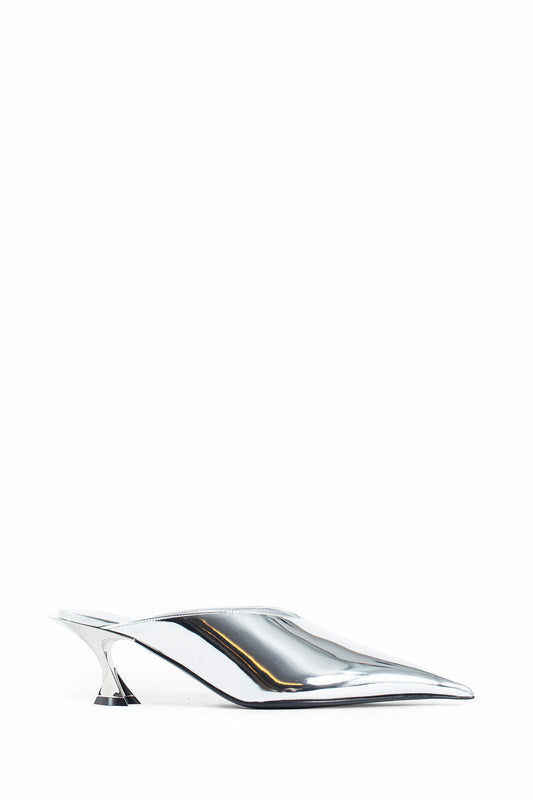 MUGLER WOMAN SILVER MULES