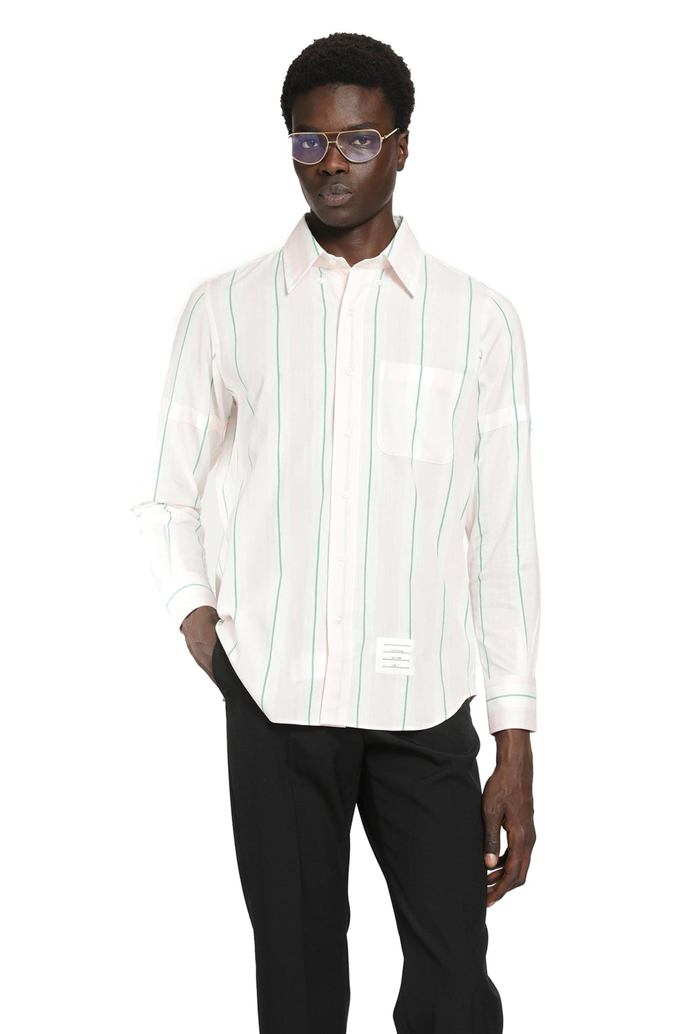 THOM BROWNE Stroped Cotton Shirt man