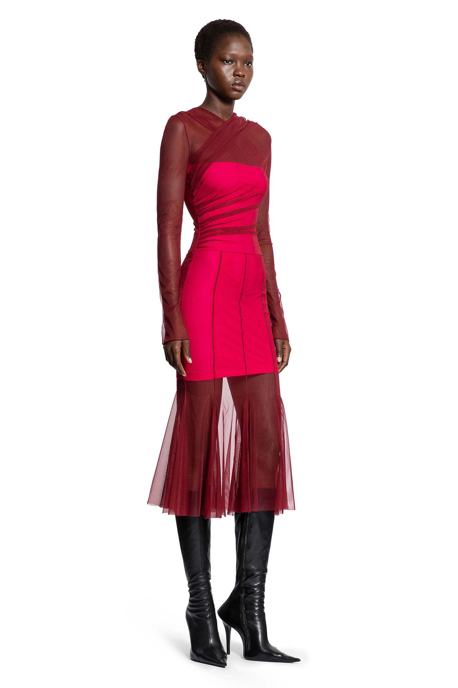 Semi-Sheer Gathered Dress